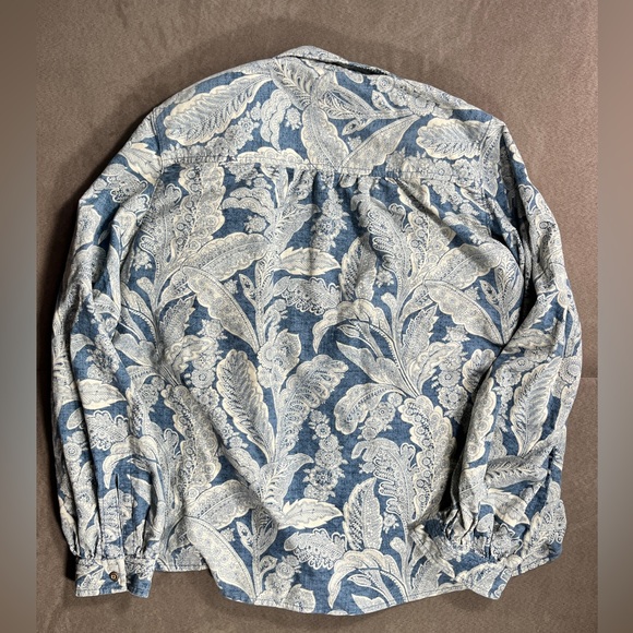 Antropologie Corduroy Paisely Blue and White Pattern Button Down Chore Shirt - Picture 5 of 9